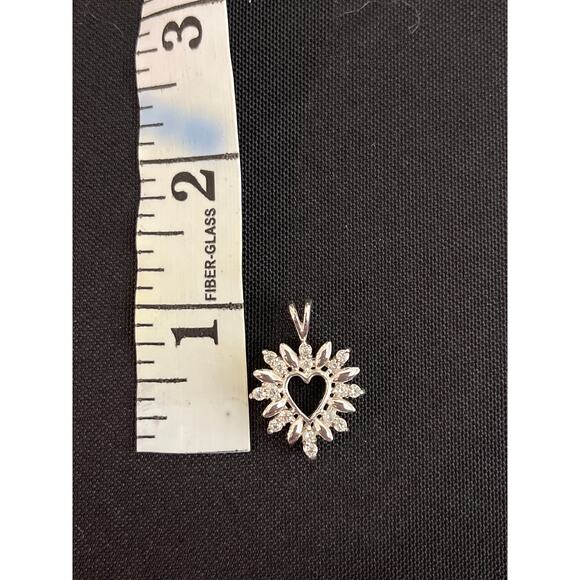 Sterling Silver Sunburst Heart Pendant, CZ Accents, Open Heart Design, 925 - Picture 7 of 7